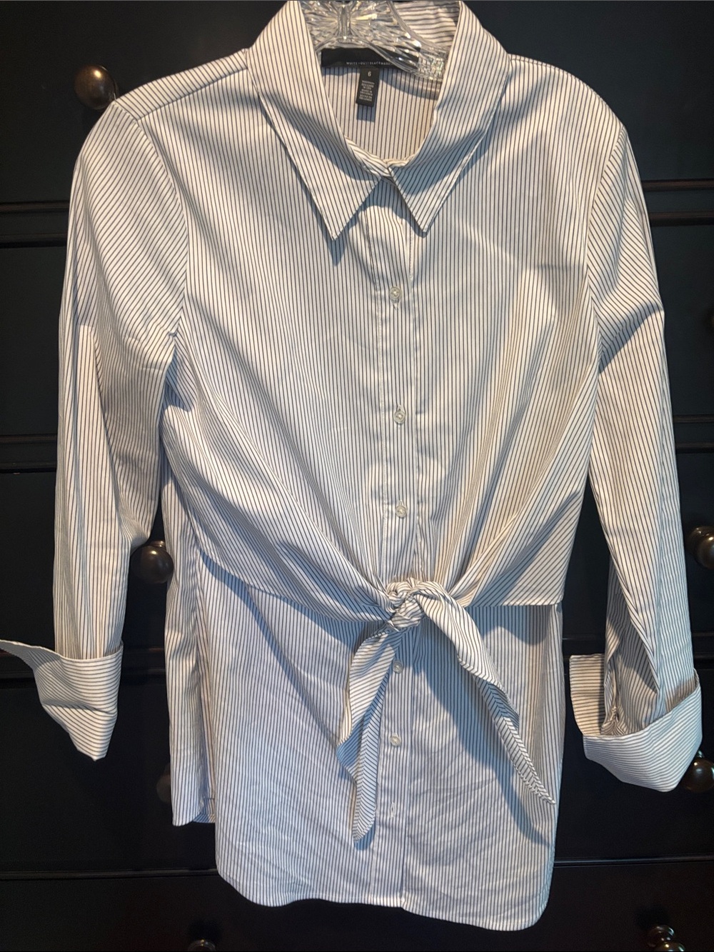 White House Black Market Pinstripe Button-Down — White & Navy
